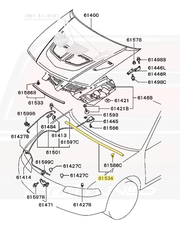 Mitsubishi OEM Hood Weatherstrip for Evo 4/5/6 (MR280225) - Image 5