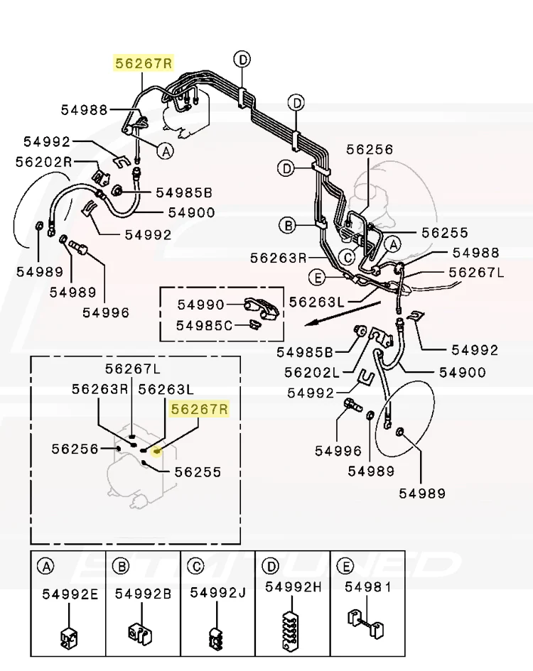 Mitsubishi OEM Front Brake Line for Evo 7/8/9 ABS (MR493288) *Discontinued* - Image 4
