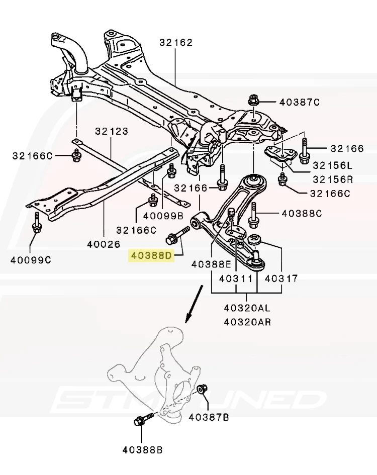 Mitsubishi OEM Diff Mount / Suspension Arm Bolt for Evo X (MU000546) - Image 3