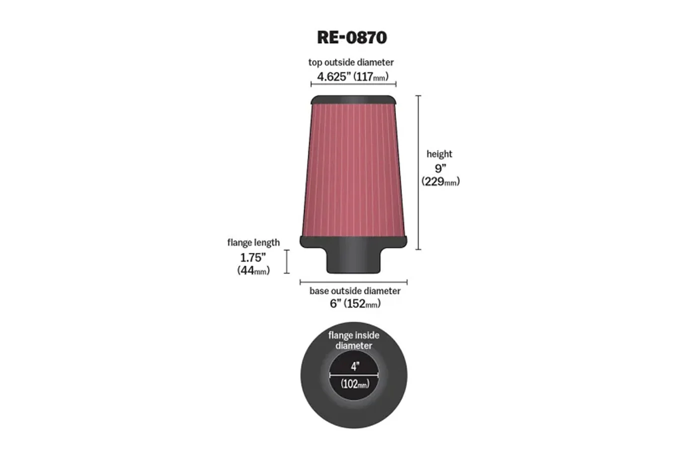 K&N Universal Air Filter 4in ID x 9 Tall (RE-0870) - Image 4