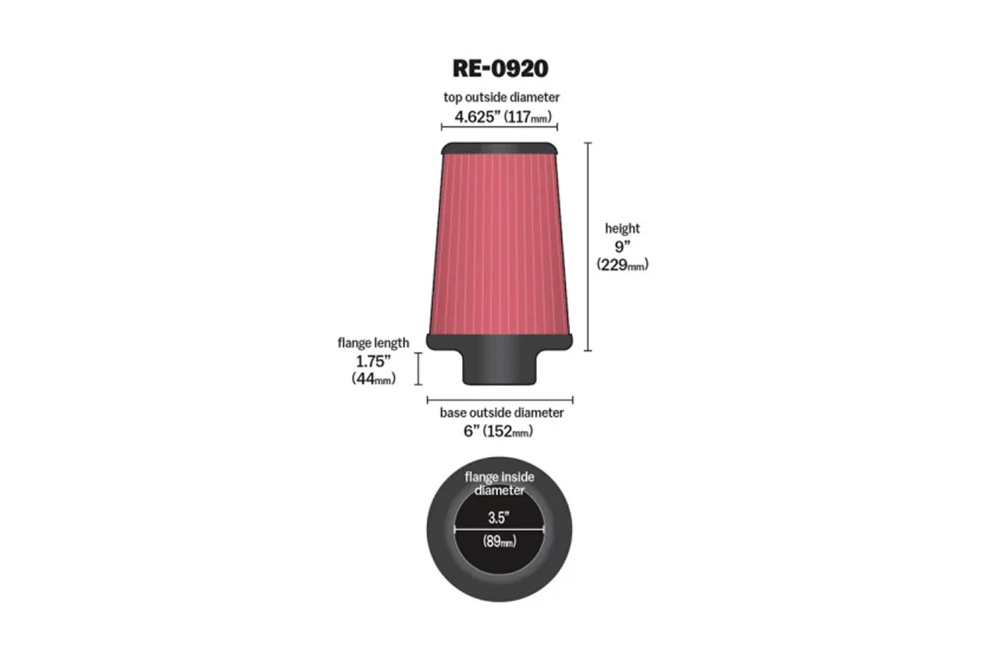 K&N Universal Air Filter 3.5in ID x 9 Tall (RE-0920) - Image 5