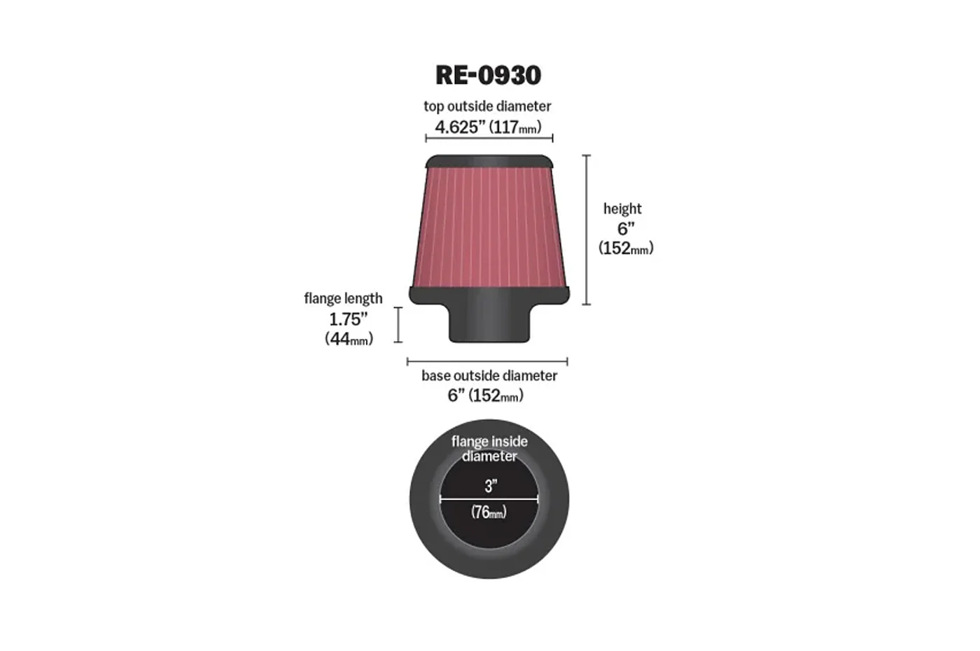 K&N Universal Air Filter 3in ID x 6 Tall (RE-0930) - Image 4