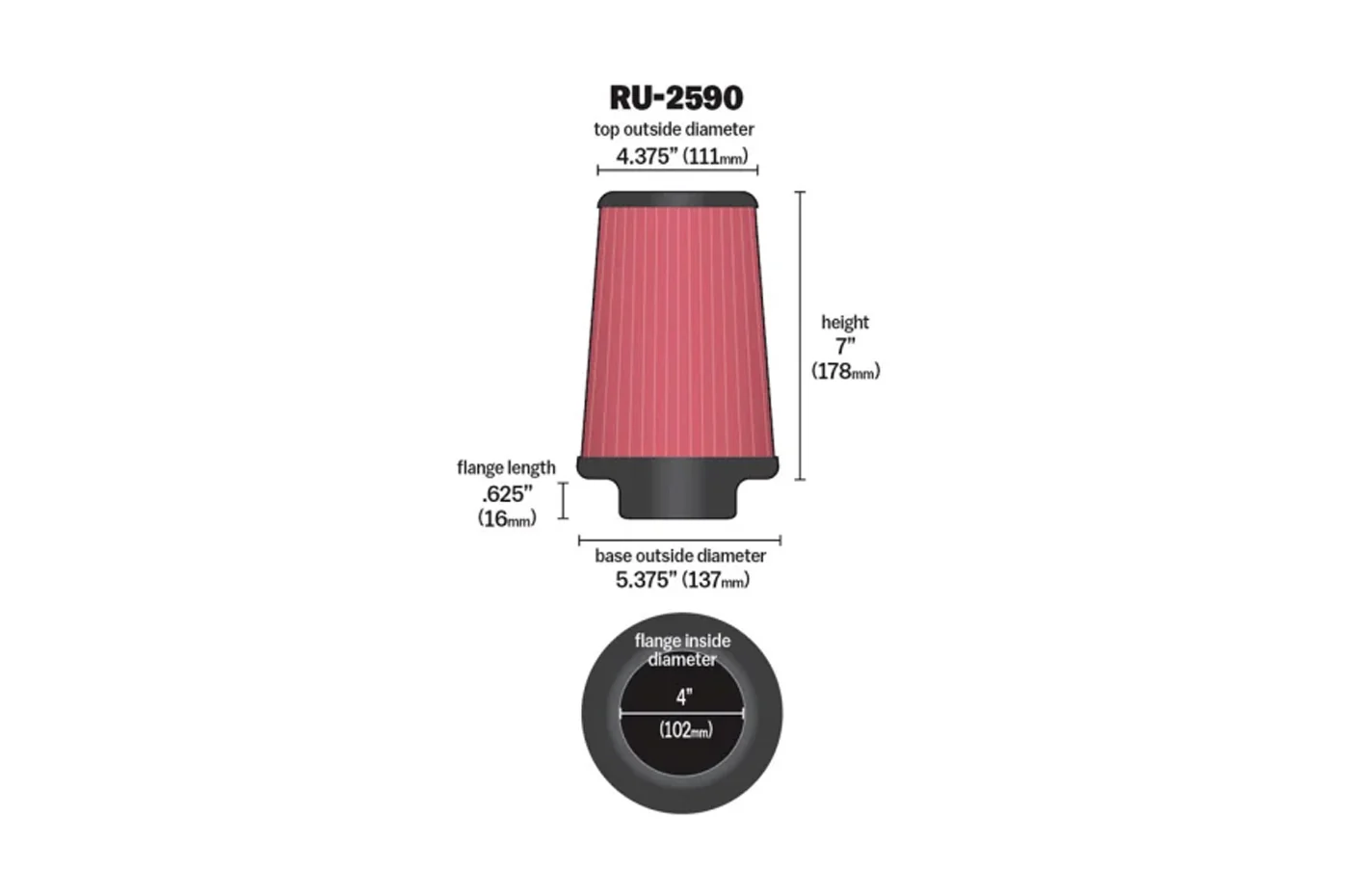 K&N Universal Air Filter 4in ID x 7 Tall (RU-2590) - Image 6
