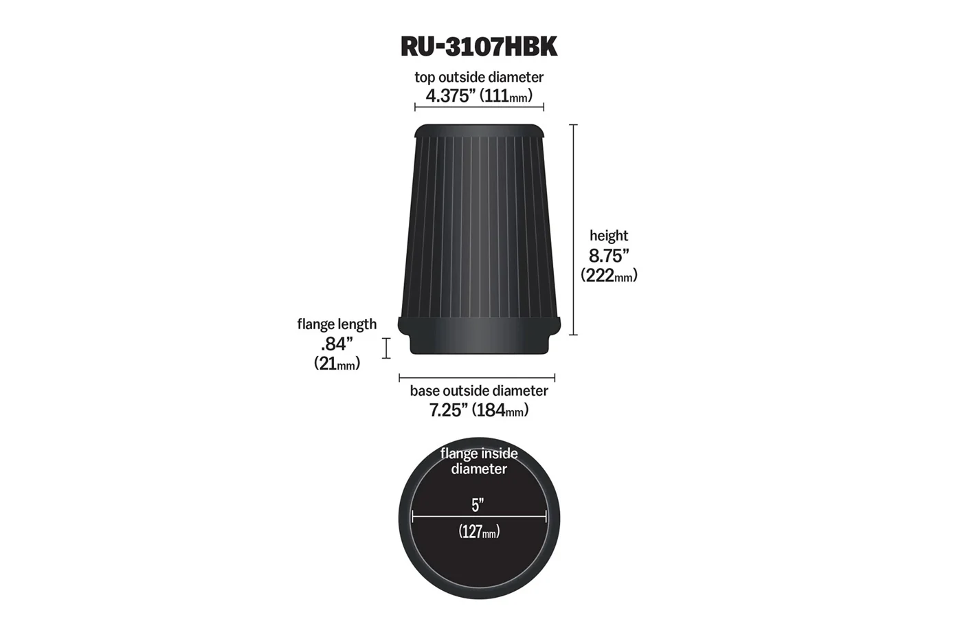 K&N Universal Air Filter 5in ID x 8.75 Tall (RU-3107HBK) - Image 5