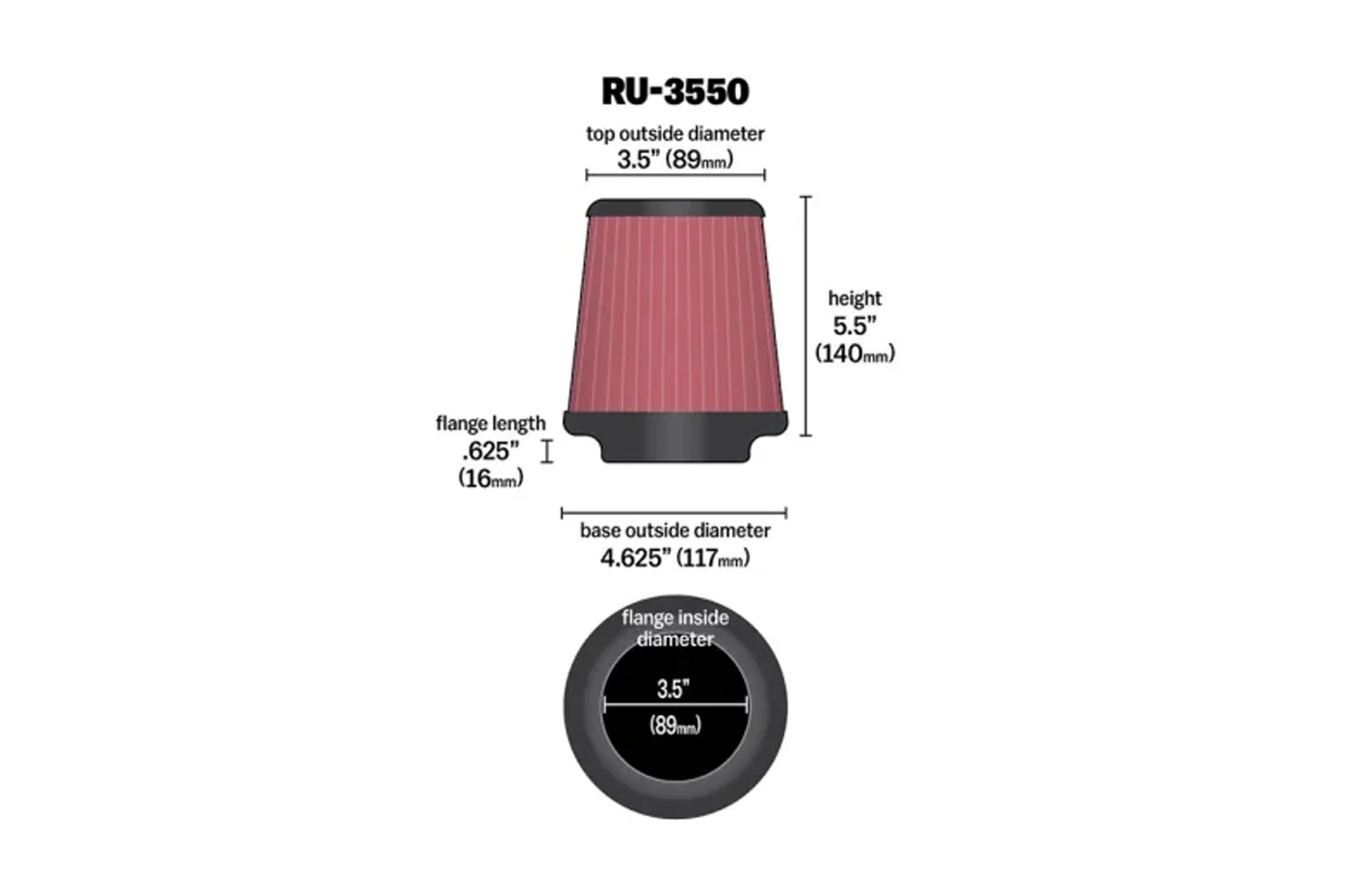 K&N Universal Air Filter 3.5in ID x 5.5 Tall (RU-3550) - Image 2