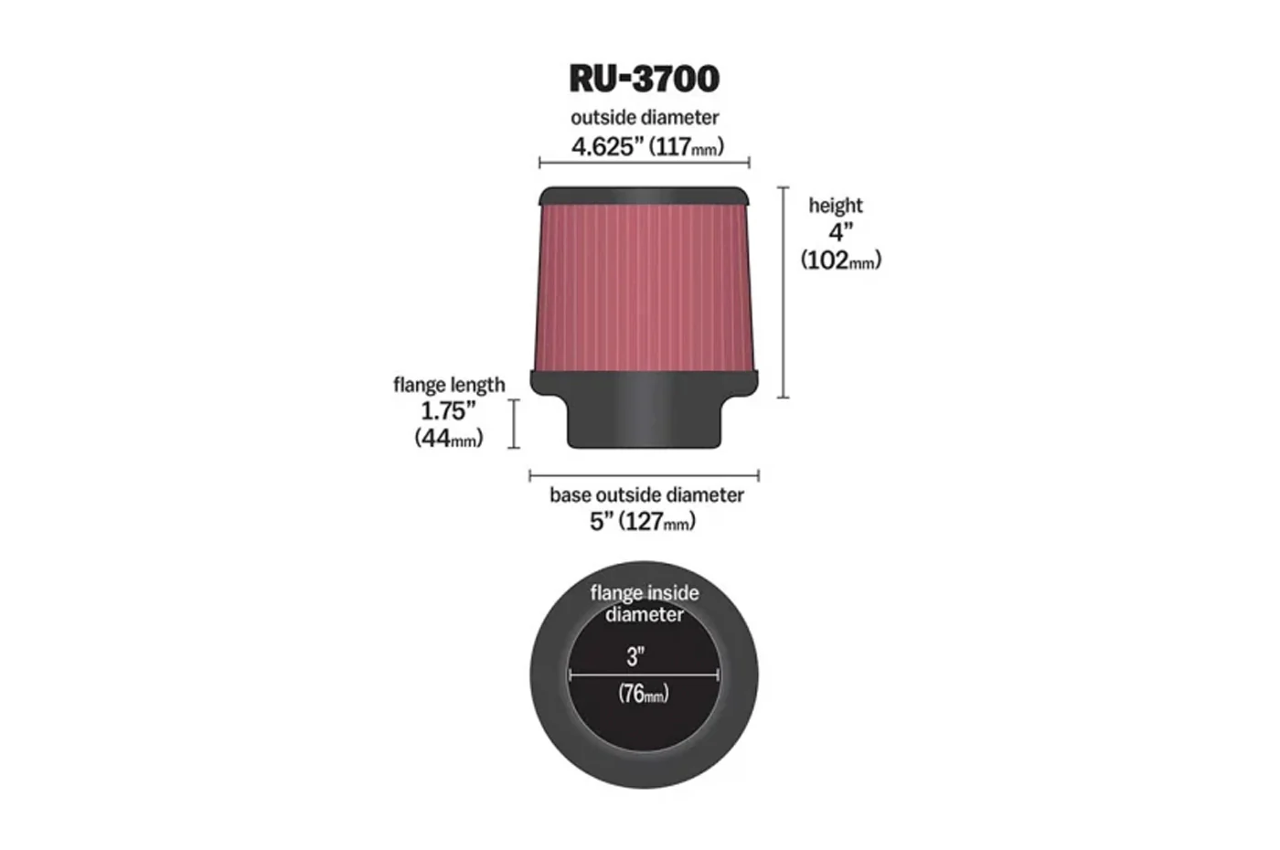 K&N Universal Air Filter 3in ID x 4 Tall (RU-3700) - Image 2
