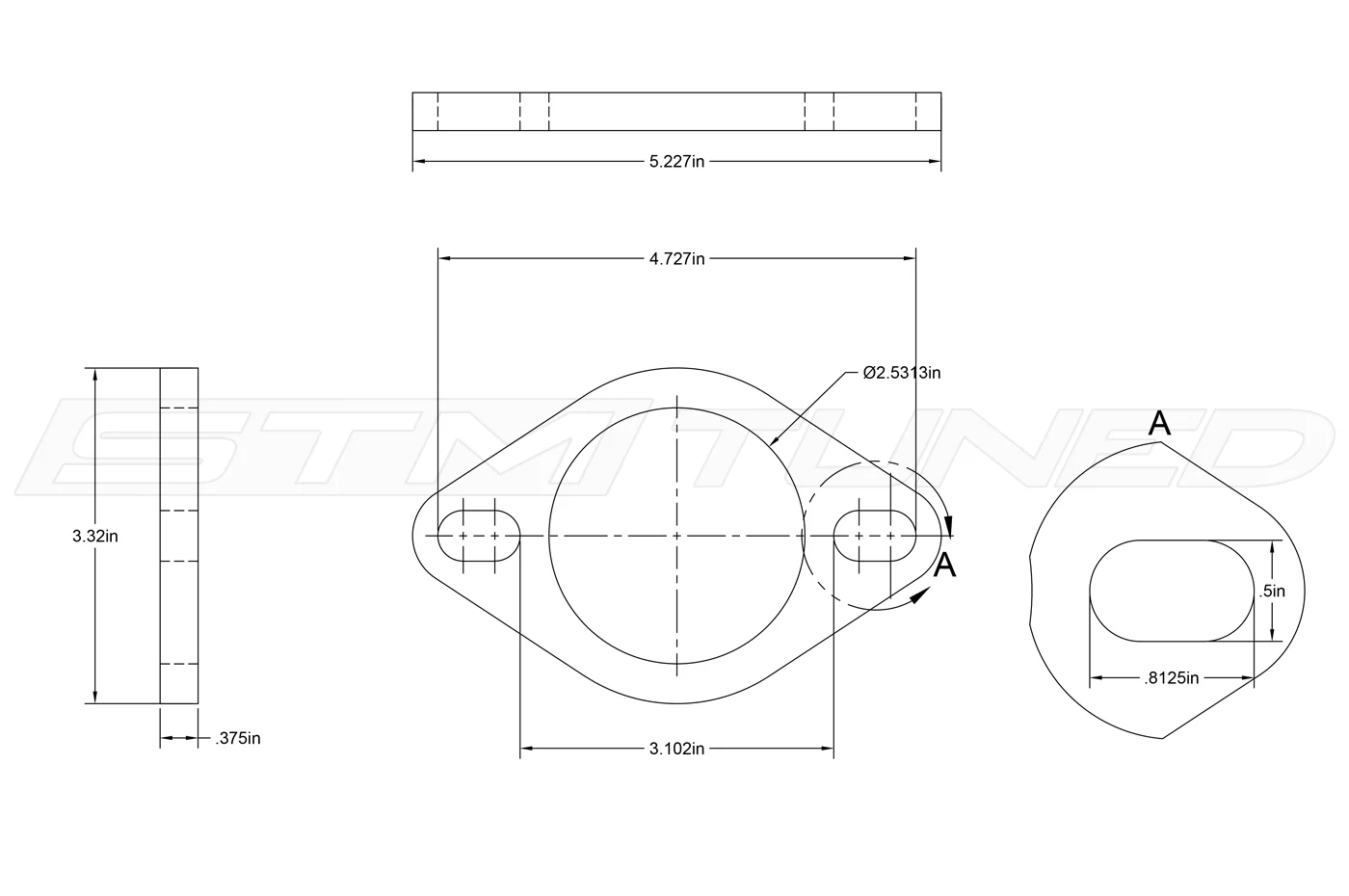 STM Stainless Steel Exhaust Flange 2-Bolt / 2.5-Inch Elongated (SEF25) - Image 3