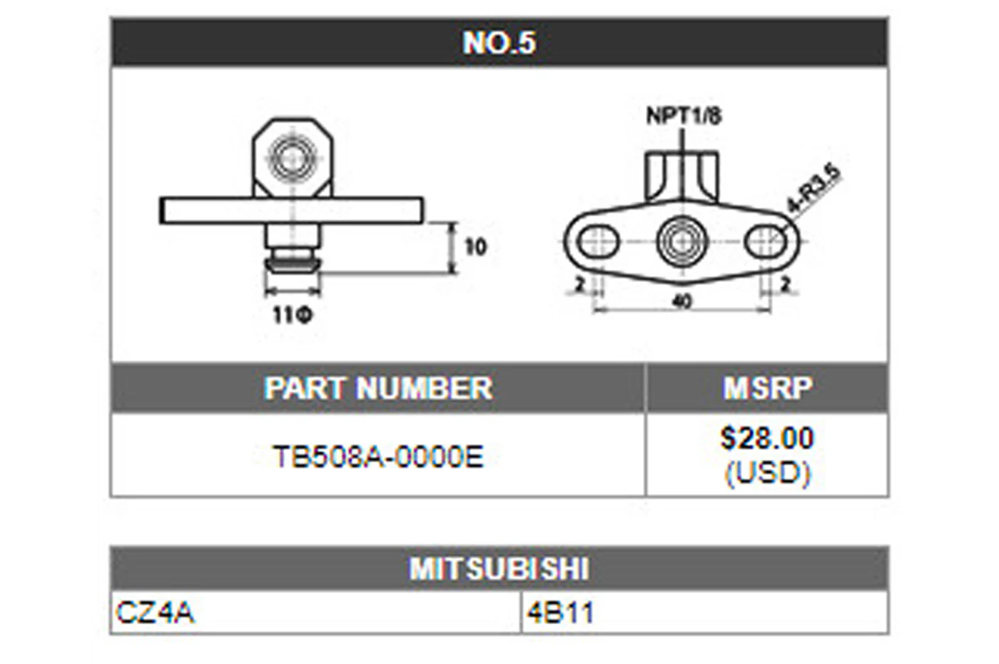 Tomei Fuel Pressure Regulator Adapter CZ4A/4B11 (TB508A-0000E) - Image 2