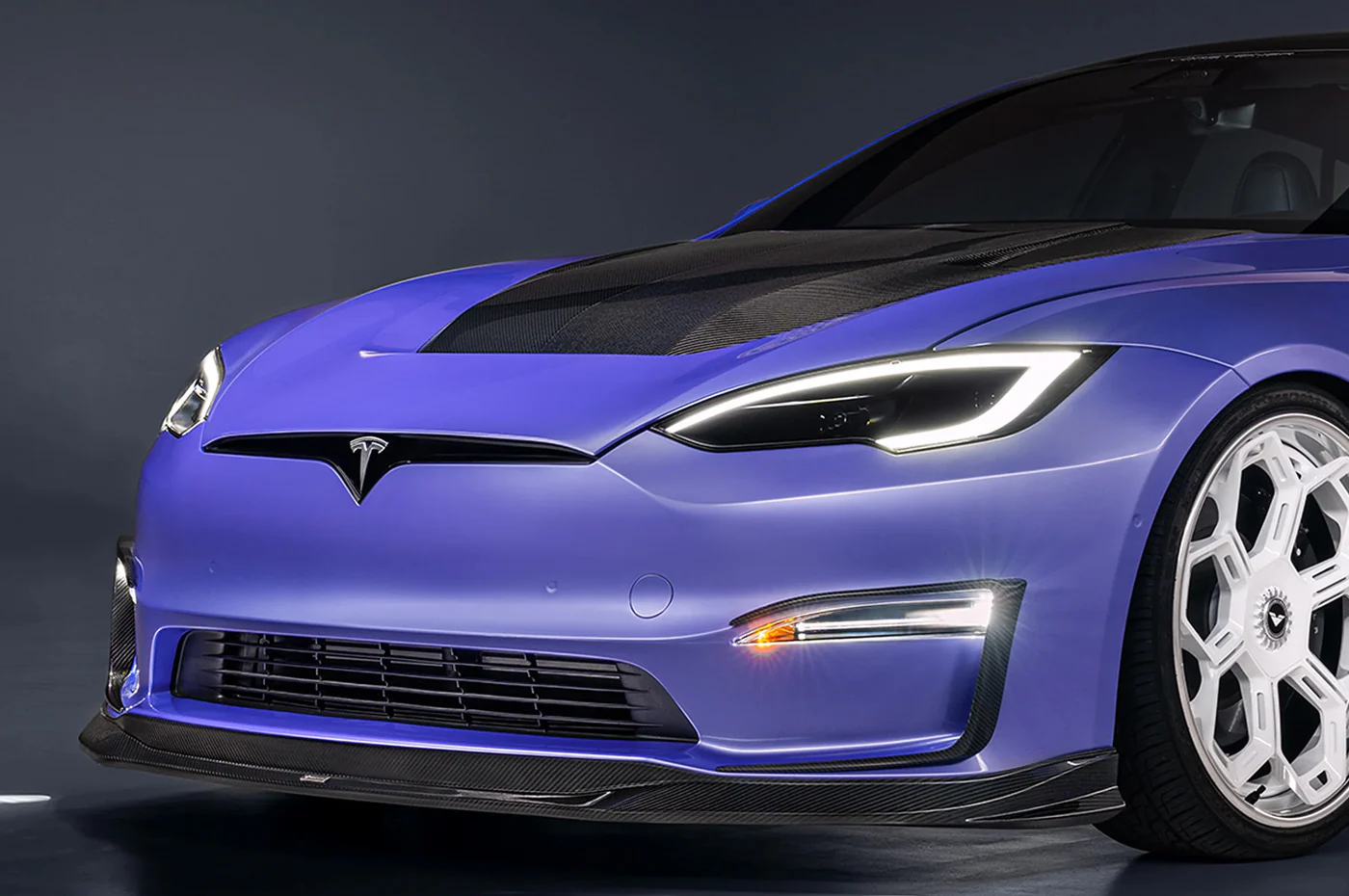 Vorsteiner Tesla Model S Plaid VRS Aero Carbon Fiber Front Spoiler (TEV3020) - Image 6