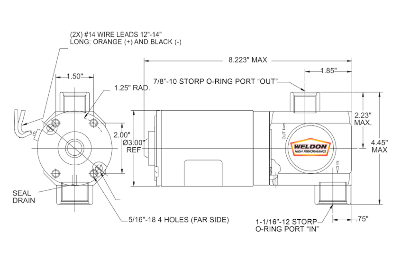 Weldon Electric Racing Fuel Pump -12AN Inlet / -10AN Outlet (2345-A) - Image 4