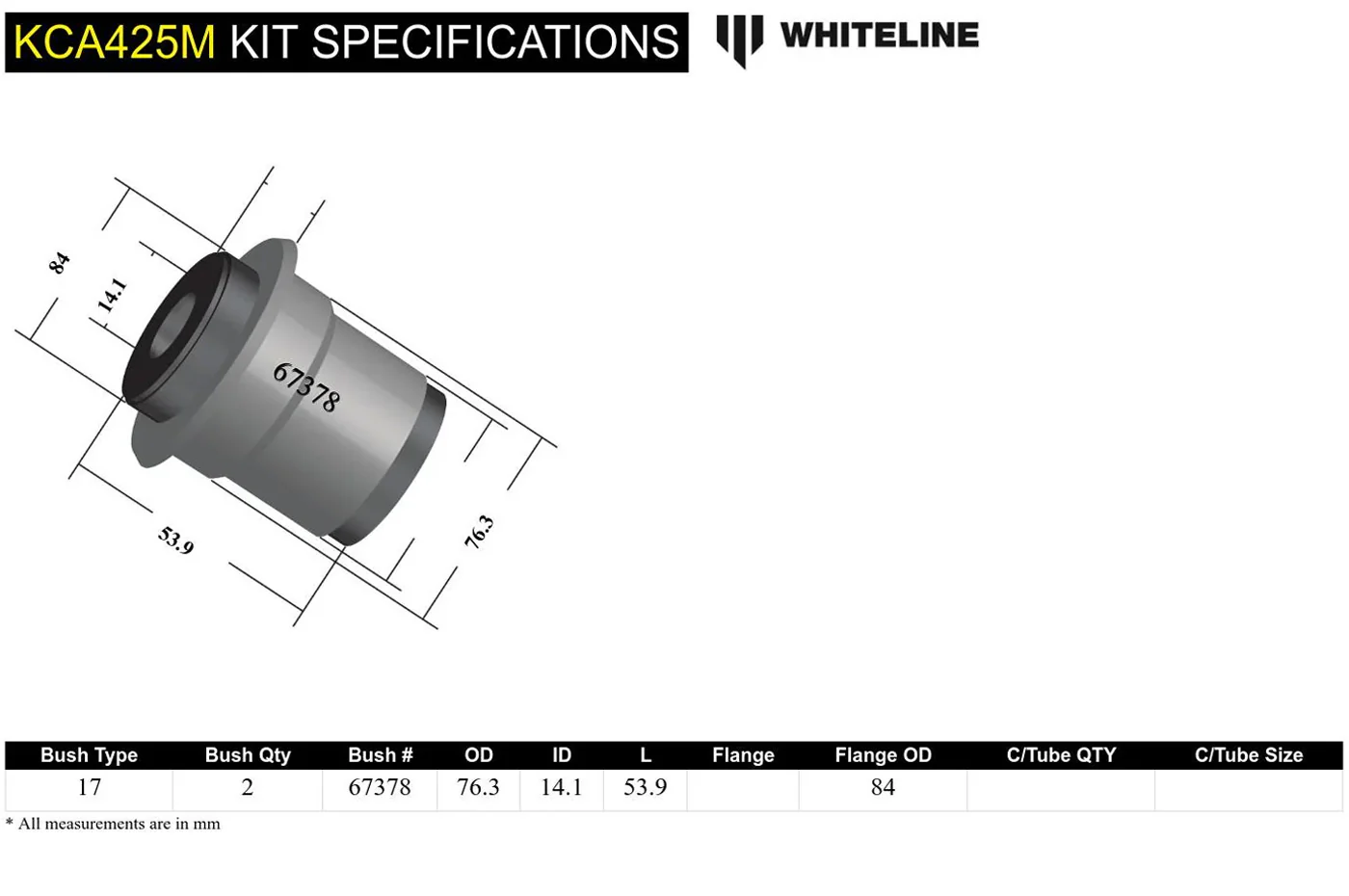 Whiteline Motorsports Front Control Arm Bushing Kit for 2022+ VB Subaru WRX (KCA425M) - Image 5